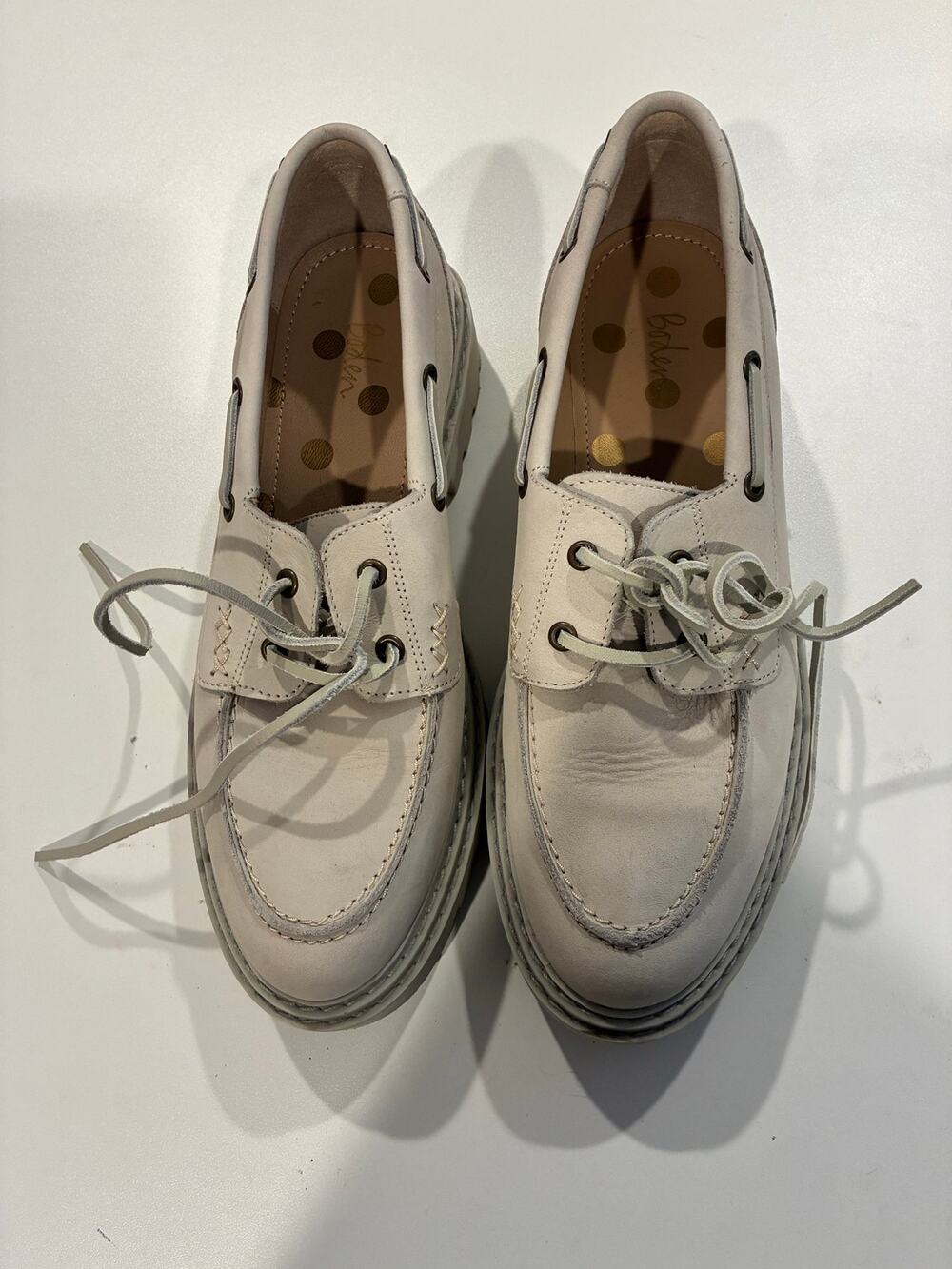 Boden Chunky Sole Leather Deck Shoes In Cream Sz Eu 41/US W 10